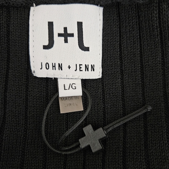 John + Jenn Tunic Sweater Cardigan Black Long Sleeve Rib Knit VNeck Button Large - Picture 4 of 5